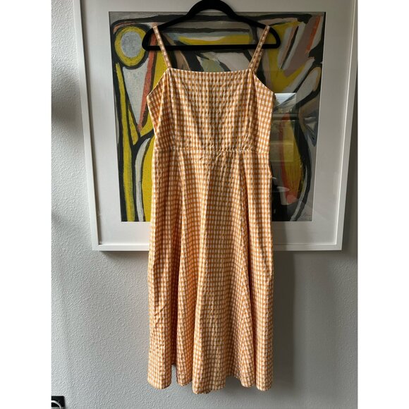Gap Fit & Flare Squareneck Midi Dress in Yellow Gingham 4 Petite - Picture 4 of 8